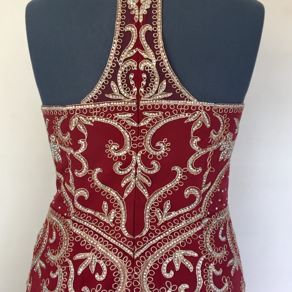 Judy&Julia Long Party Prom Dress Burgundy/Gold - Picture 6 of 8